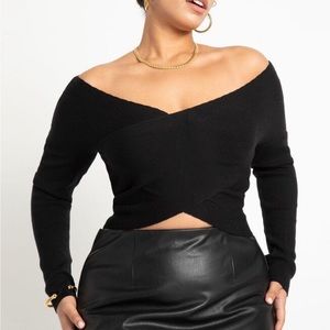 Eloquii Cropped Wrap Front Sweater in Black